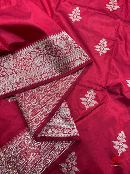 Pure Banarasi  Handloom Katan Silk Antique Zari Saree In Shades Of Red