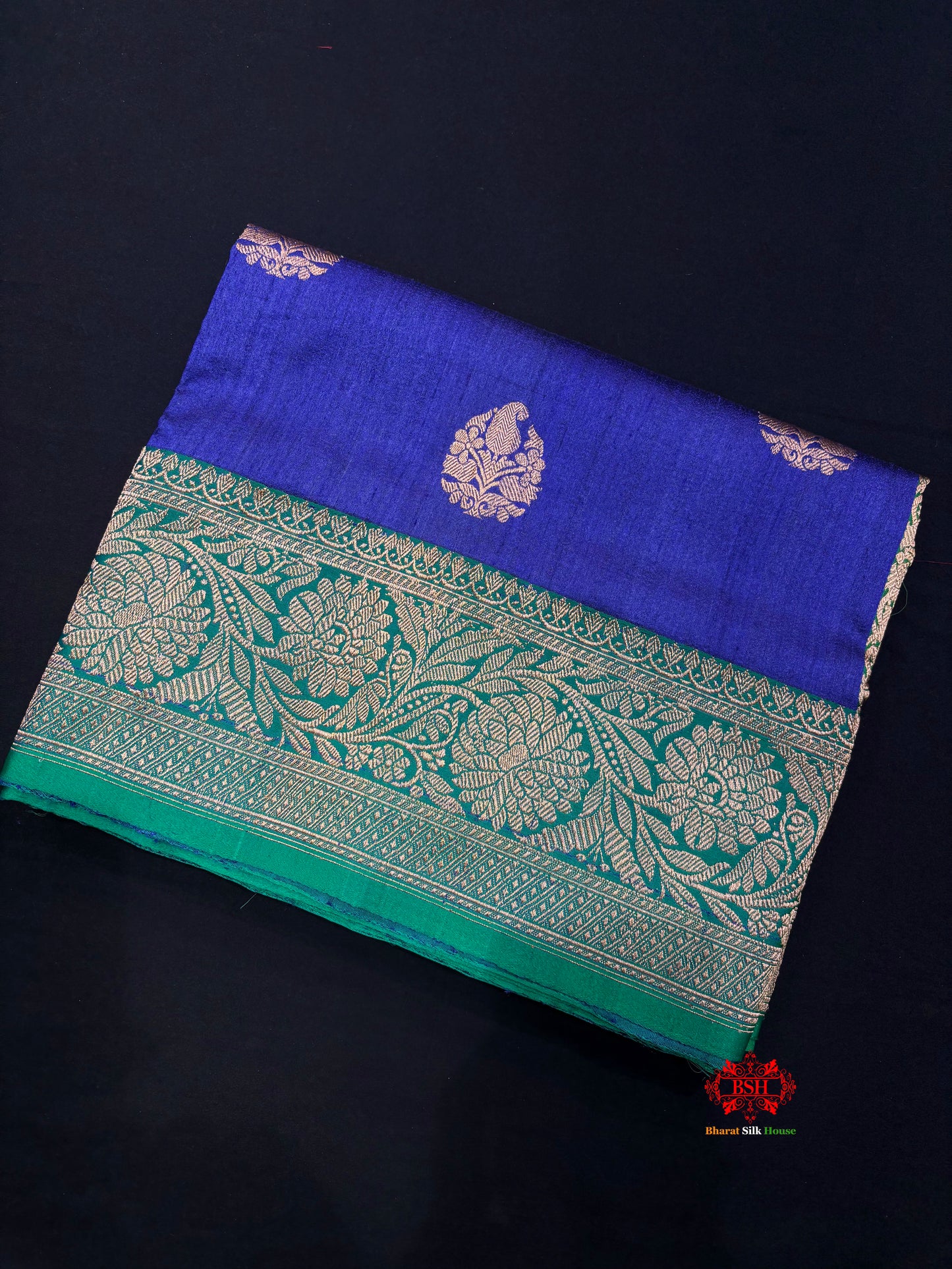 Blue Shade Pure Banarasi Tusser Moonga Silk Saree