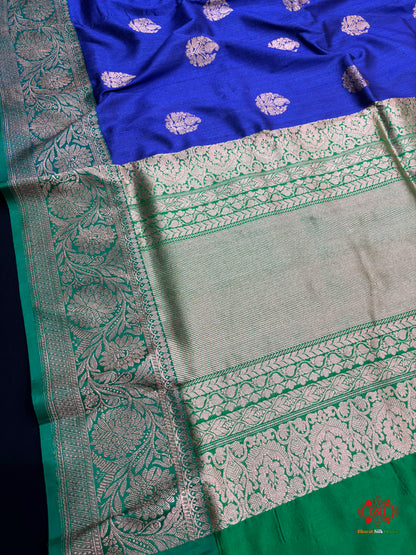 Blue Shade Pure Banarasi Tusser Moonga Silk Saree