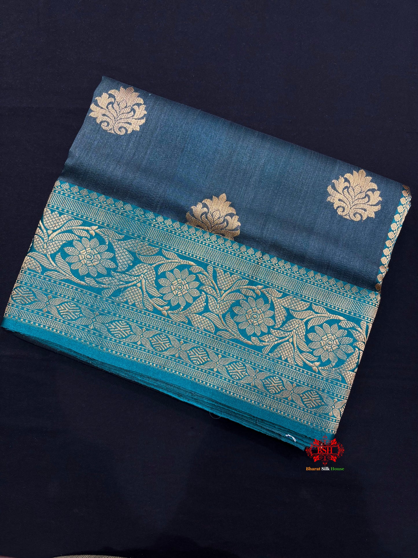 Blue Shade Pure Banarasi Tusser Moonga Silk Saree