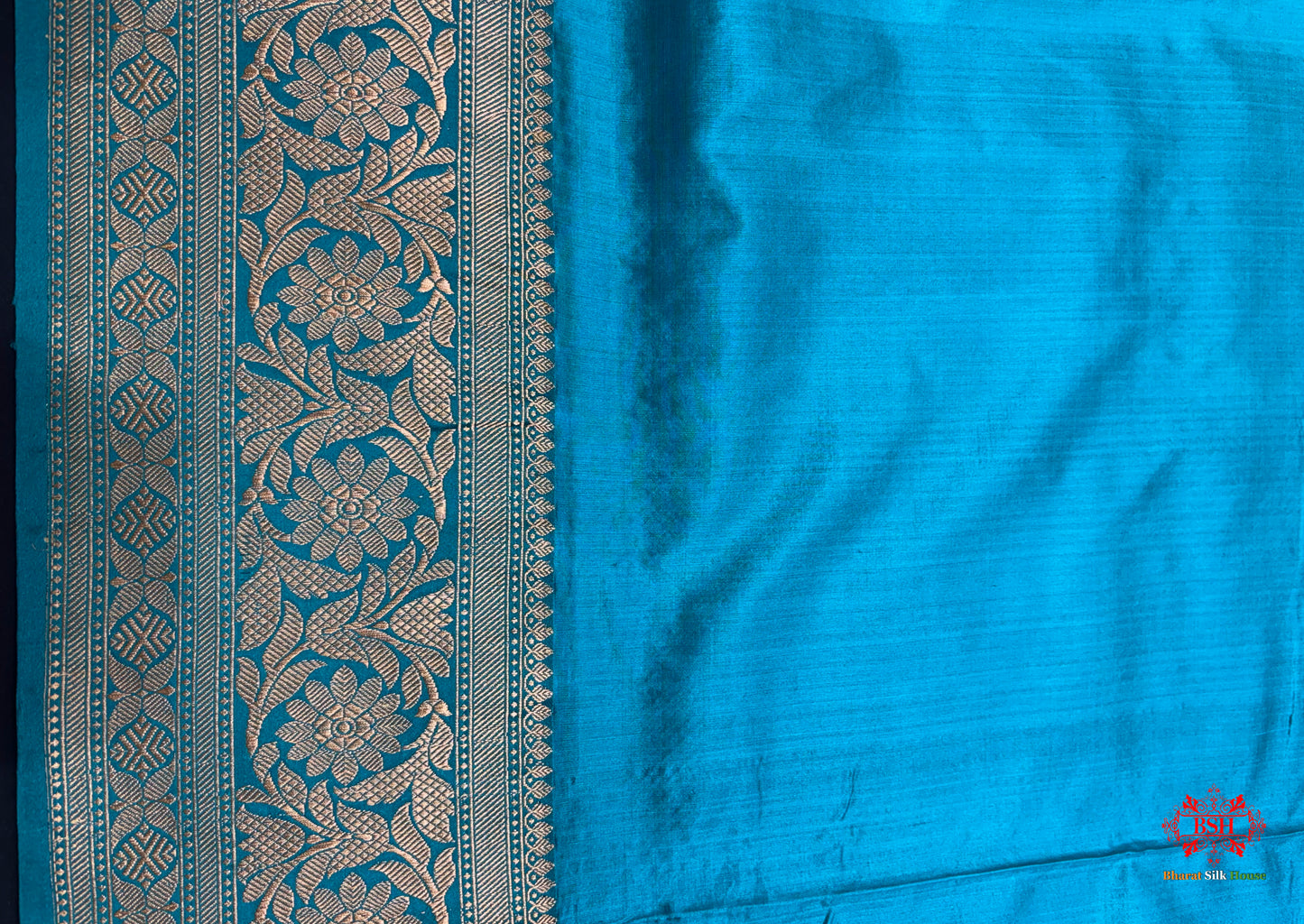 Blue Shade Pure Banarasi Tusser Moonga Silk Saree