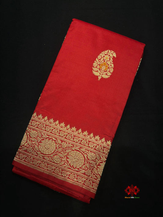 Pure Banarasi  Handloom Katan Silk Antique Zari Meenakari Saree In Shades Of Red