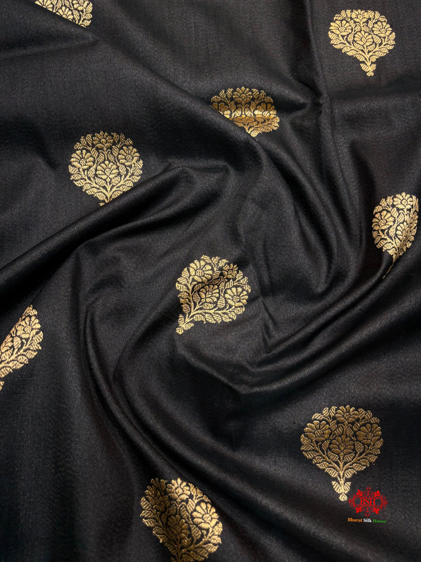 Black Shade Pure Banarasi Tusser Moonga Silk Saree