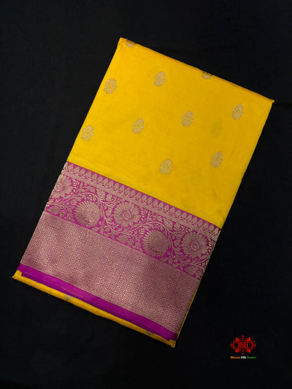 Pure Banarasi  Handloom Katan Silk Antique Zari Saree In Shades Of Yellow