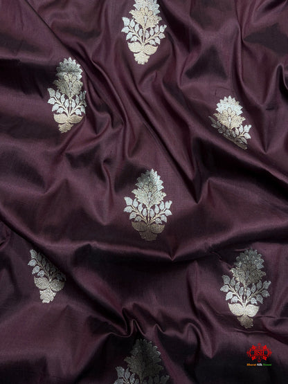 Pure Banarasi  Handloom Katan Silk  Antique Dual Zari Saree In Shades Of Garnet