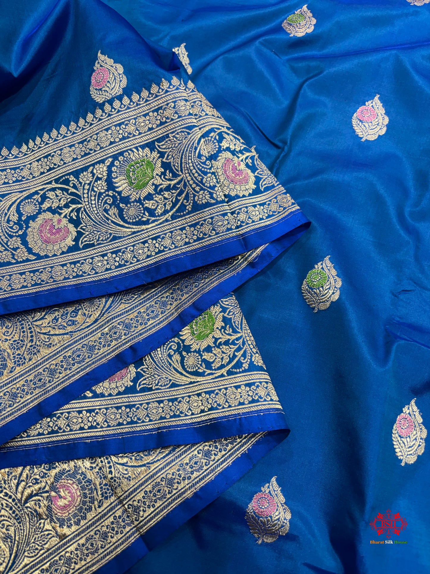 Pure Banarasi  Handloom Katan Silk Antique Meena Zari Saree In Shades Of Blue