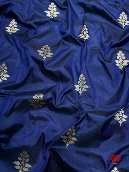 Pure Banarasi  Handloom Katan Silk Antique Zari Saree In Shades Of Blue