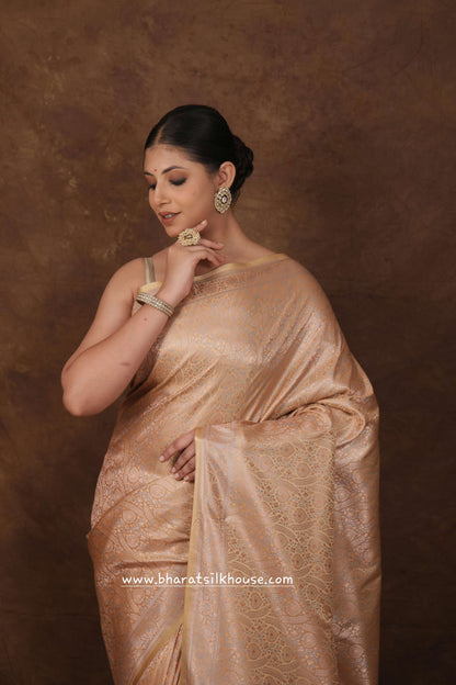 Shades Of Peach Dohri Resham Tanchoi Silk Saree