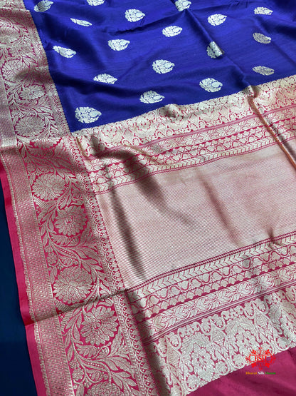 Blue Shade Pure Banarasi Tusser Moonga Silk Saree