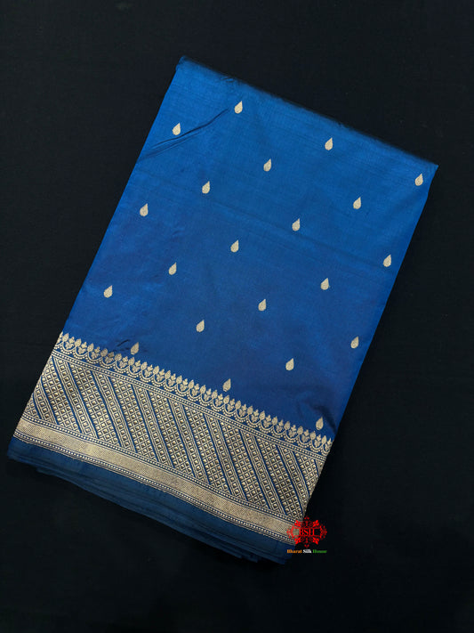 Pure Banarasi  Handloom Katan Silk Antique Zari Saree In Shades Of Blue