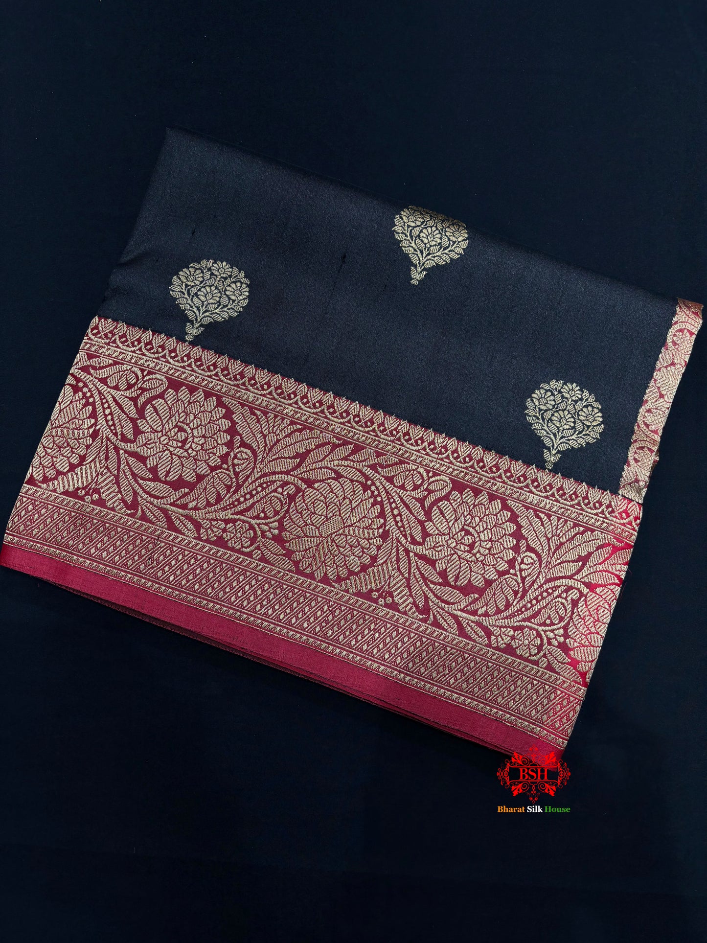 Black Shade Pure Banarasi Tusser Moonga Silk Saree