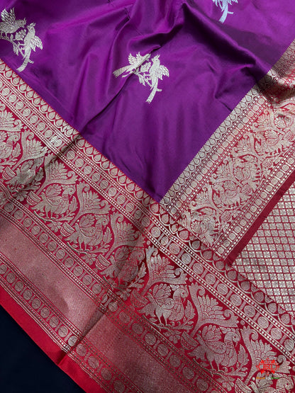 Pure Banarasi  Handloom Katan Silk  Antique Dual Zari Saree In Shades Of Wine