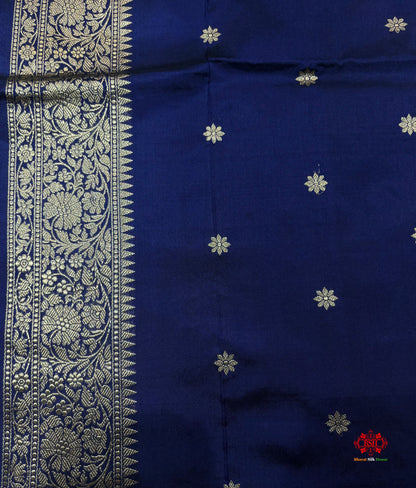 Pure Banarasi  Handloom Katan Silk Antique Zari Saree In Shades Of Blue