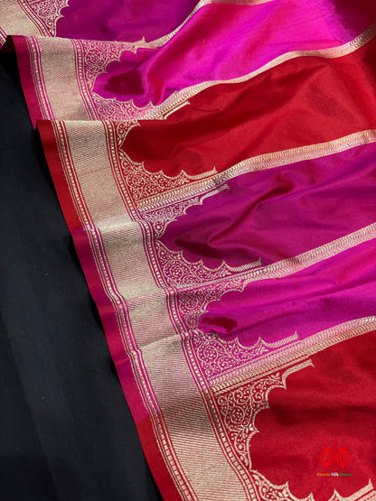 Pure Banarasi  Handloom Katan Silk Antique Zari Saree In Multi Color