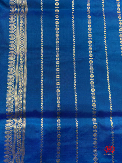 Pure Banarasi  Handloom Katan Silk Antique Meena Zari Saree In Shades Of Blue