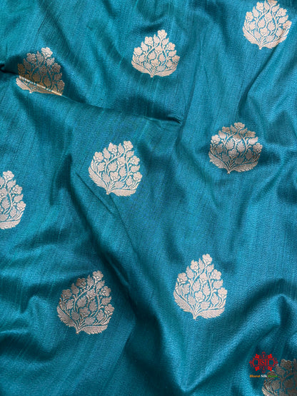 Blue Shade Pure Banarasi Tusser Moonga Silk Saree