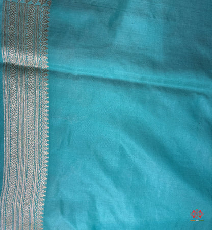 Handloom Banarasi Pure Katan Silk Opara Sona Rupa Dual Zari Saree Floral Jaal In Shades Of Firozi