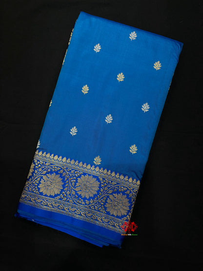 Pure Banarasi  Handloom Katan Silk  Antique Dual Zari Saree In Shades Of Blue