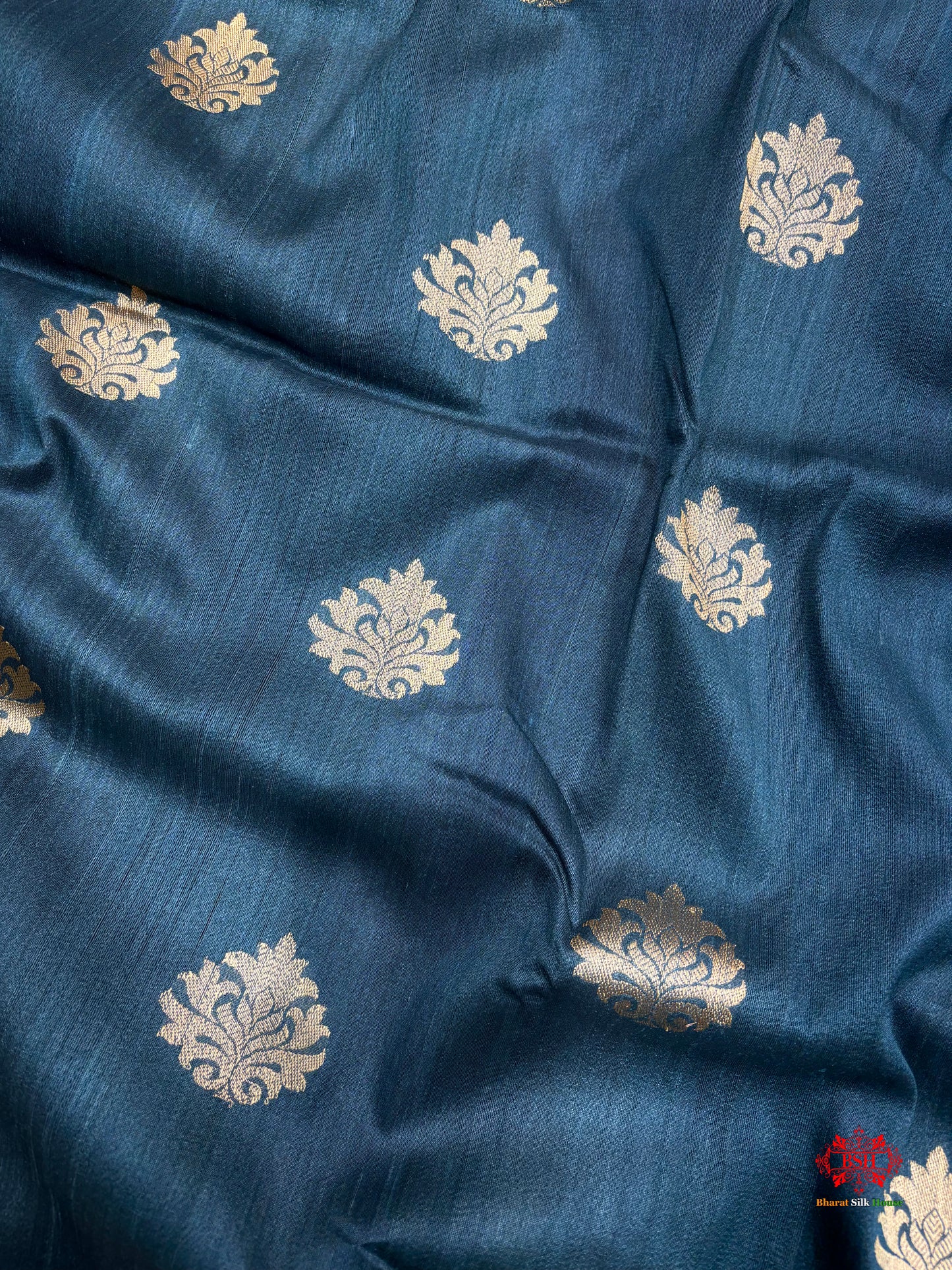 Blue Shade Pure Banarasi Tusser Moonga Silk Saree