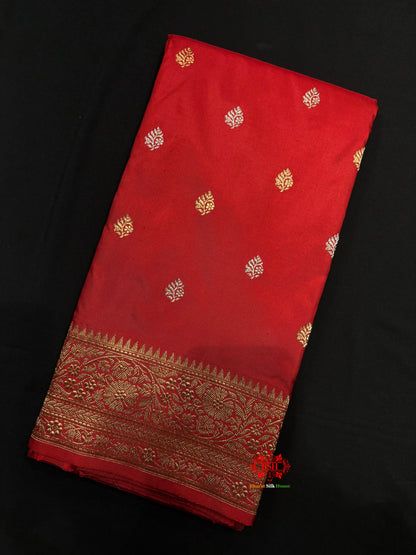 Pure Banarasi  Handloom Katan Silk  Antique Dual  Zari Saree In Shades Of Red