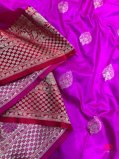 Pure Banarasi  Handloom Katan Silk Antique Zari Saree In Shades Of Pink