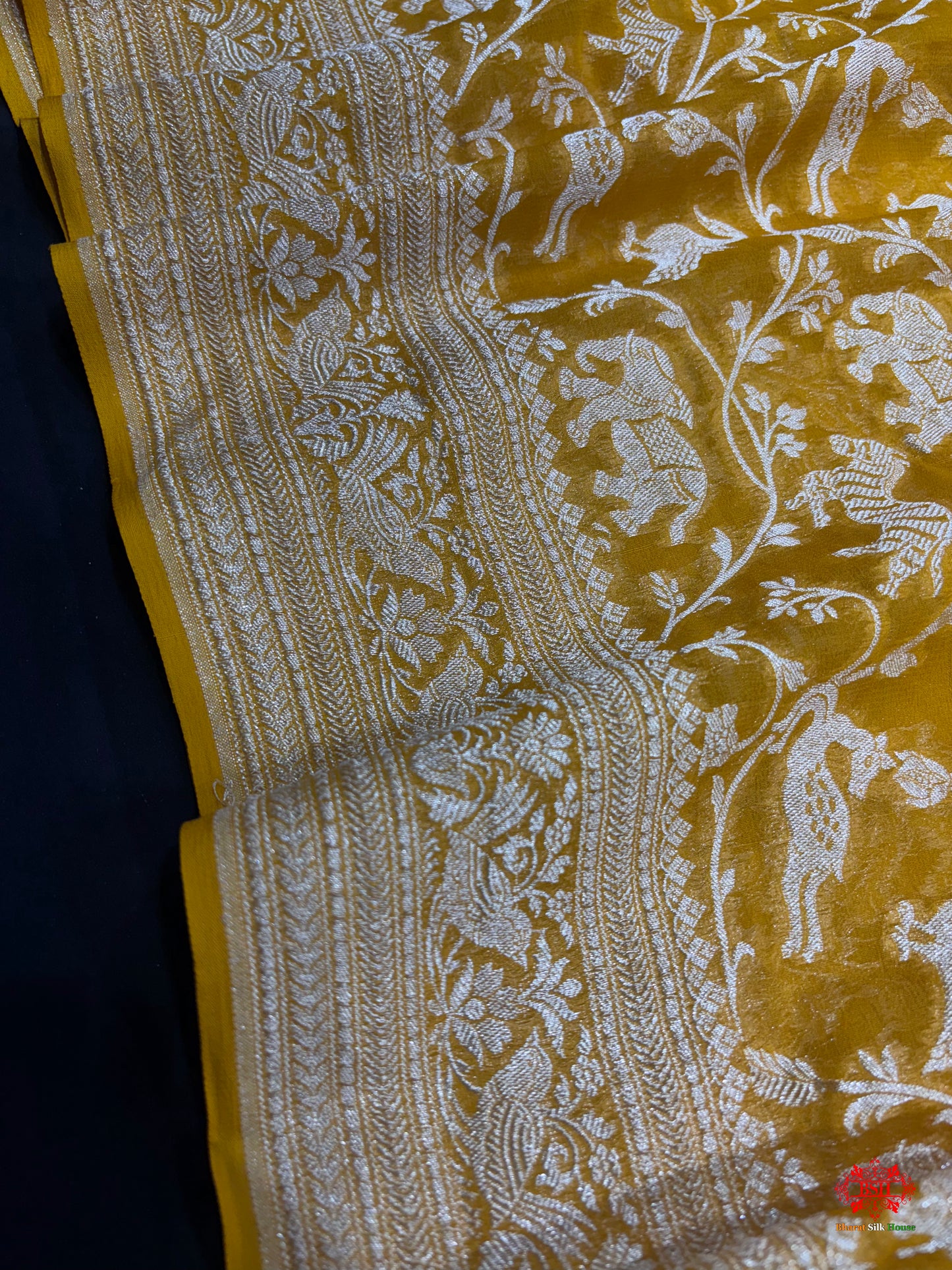 Shade Of Yellow Pure Chiffon Metallic Zari Pure Banarasi Silk Saree