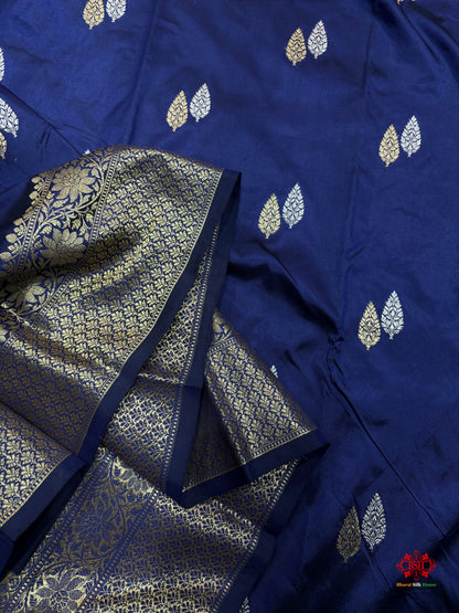 Pure Banarasi  Handloom Katan Silk  Antique Dual Zari Saree In Shades Of Blue