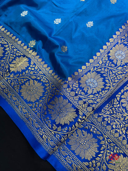 Pure Banarasi  Handloom Katan Silk  Antique Dual Zari Saree In Shades Of Blue