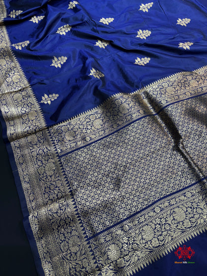 Pure Banarasi  Handloom Katan Silk Antique Zari Saree In Shades Of Blue