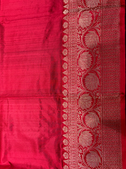 Pure Banarasi  Handloom Katan Silk  Antique Zari Saree In Shades Of Garnet