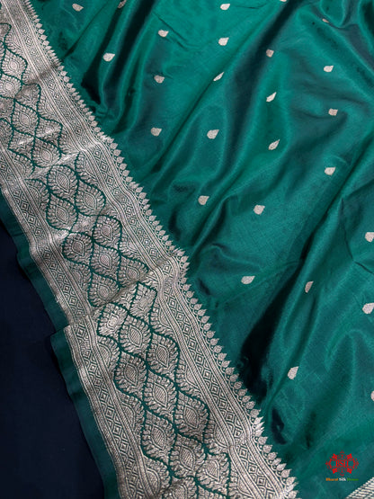 Pure Banarasi  Handloom Katan Silk Antique Zari Saree In Shades Of Green