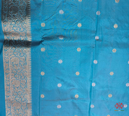 Pure Banarasi  Handloom Katan Silk  Antique Dual Zari Saree In Shades Of Firozi