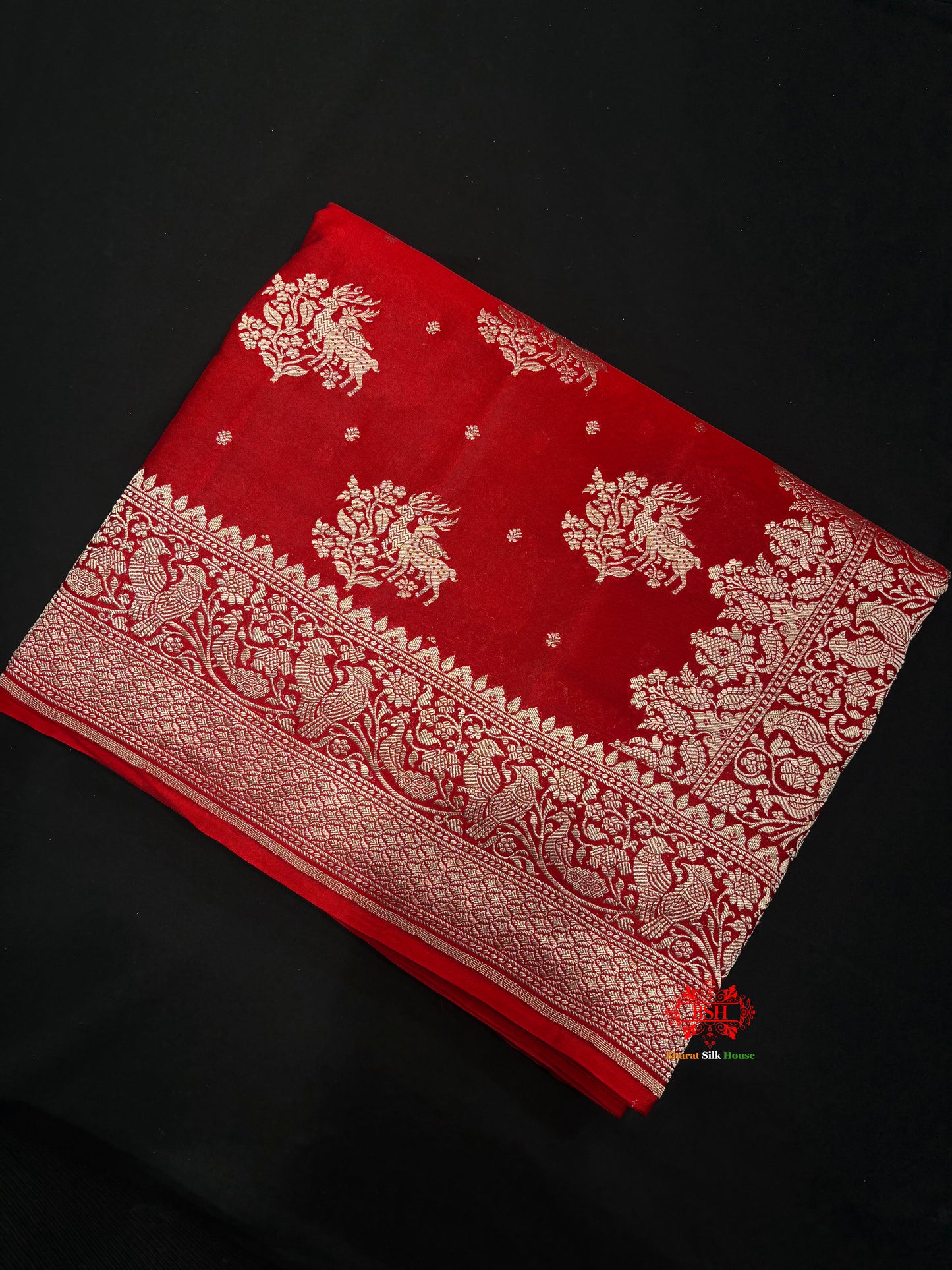 Pure Silk Crape Khaddi Georgette Saree With Antique Zari In Shades Of Blush Red