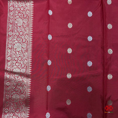 Pure Banarasi  Handloom Katan Silk  Antique Dual  Zari Saree In Shades Of Red