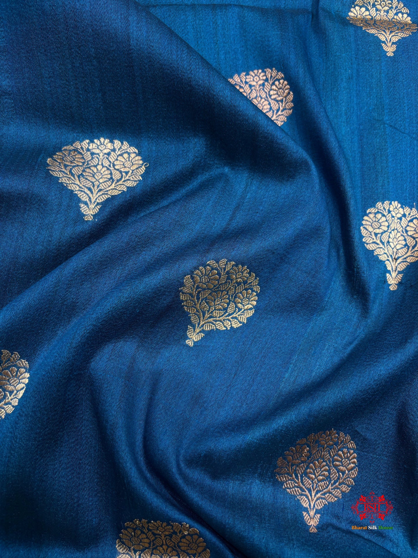 Blue Shade Pure Banarasi Tusser Moonga Silk Saree