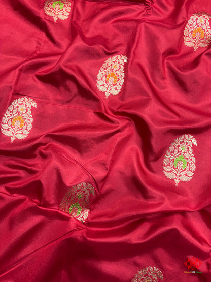 Pure Banarasi  Handloom Katan Silk Antique Zari Meenakari Saree In Shades Of Red