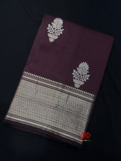 Pure Banarasi  Handloom Katan Silk  Antique Dual Zari Saree In Shades Of Garnet