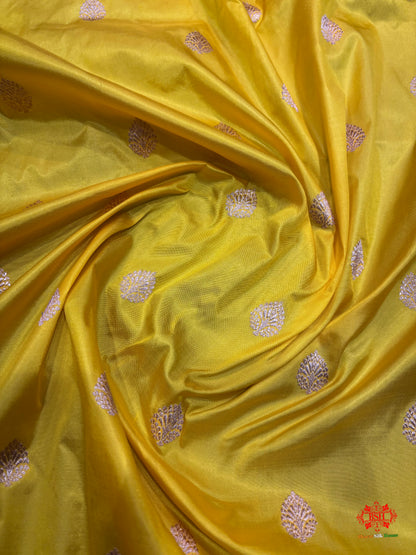 Pure Banarasi  Handloom Katan Silk Antique Zari Saree In Shades Of Yellow