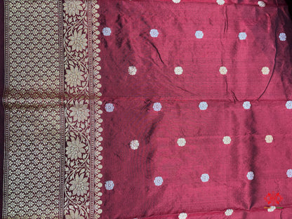 Pure Banarasi Handloom Katan Silk Antique Dual Zari Saree In Shades Of Maroon