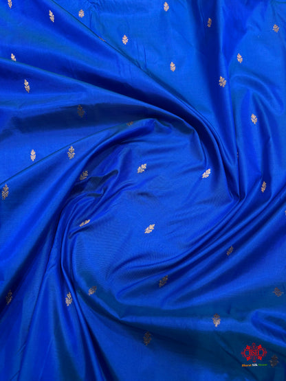 Pure Banarasi  Handloom Katan Silk Antique Zari Saree In Shades Of Blue