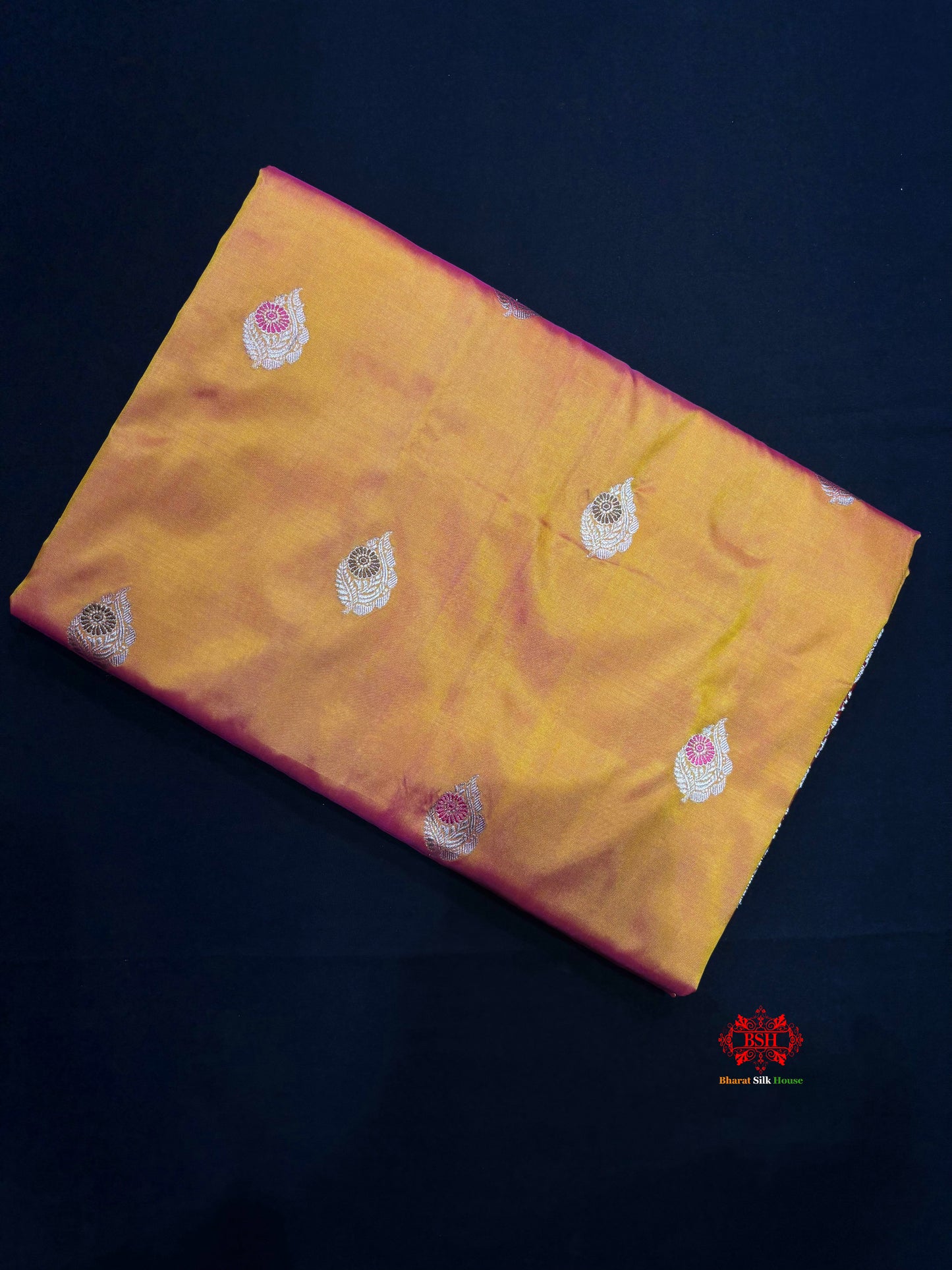 Pure Banarasi  Handloom Katan Silk Antique Meena Zari Saree In Cross Shades Of Yellow/Pink