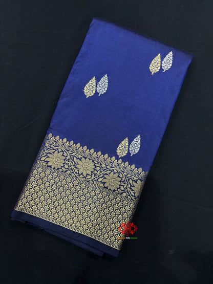 Pure Banarasi  Handloom Katan Silk  Antique Dual Zari Saree In Shades Of Blue