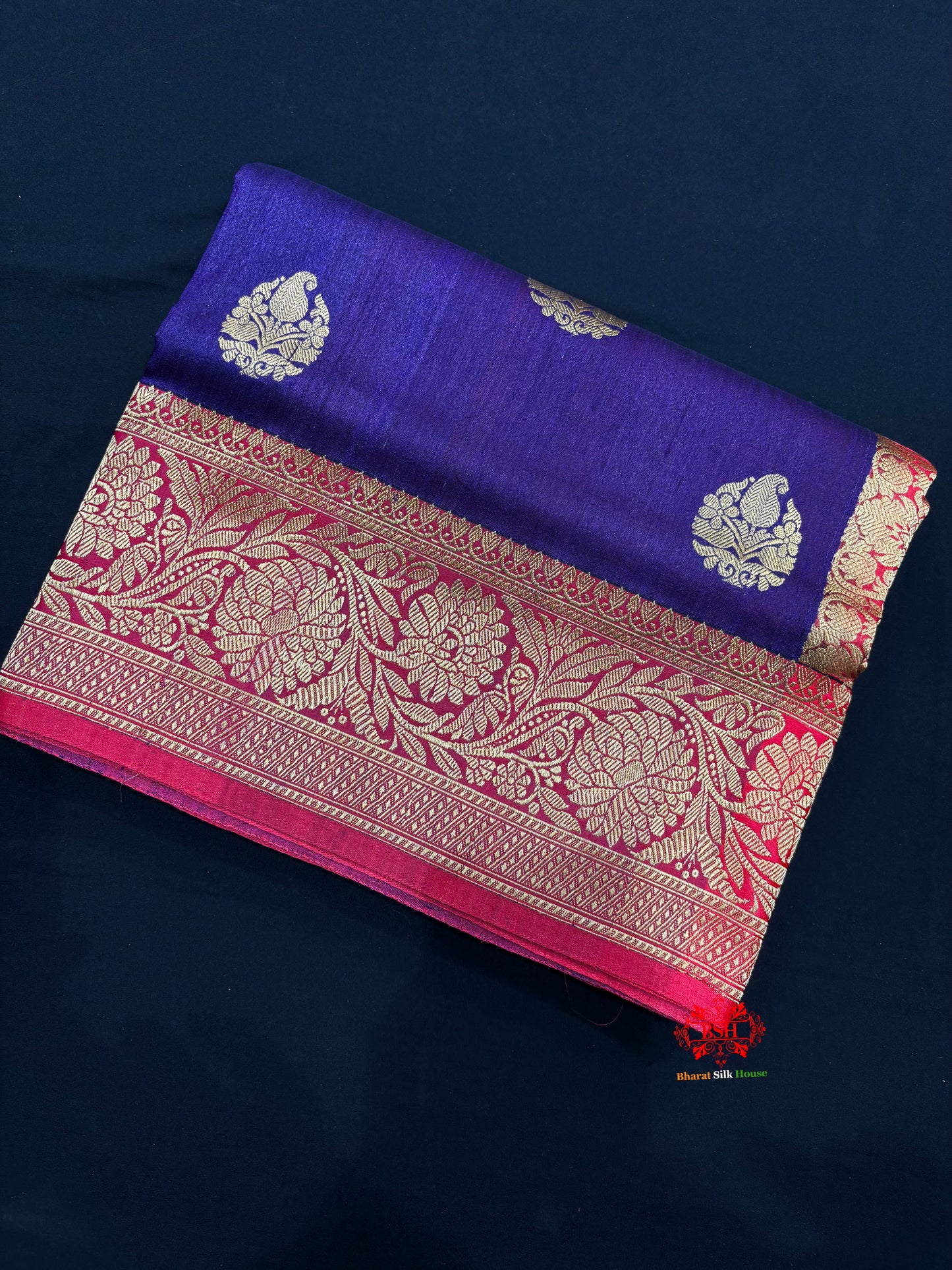 Blue Shade Pure Banarasi Tusser Moonga Silk Saree