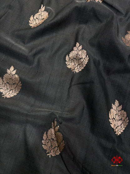 Black Shade With Meena Border Pure Banarasi Tusser Moonga Silk Saree