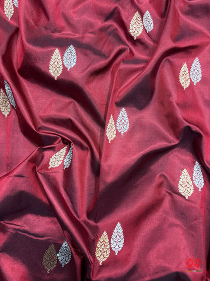 Pure Banarasi Handloom Katan Silk Antique Dual Zari Saree In Shades Of Maroon