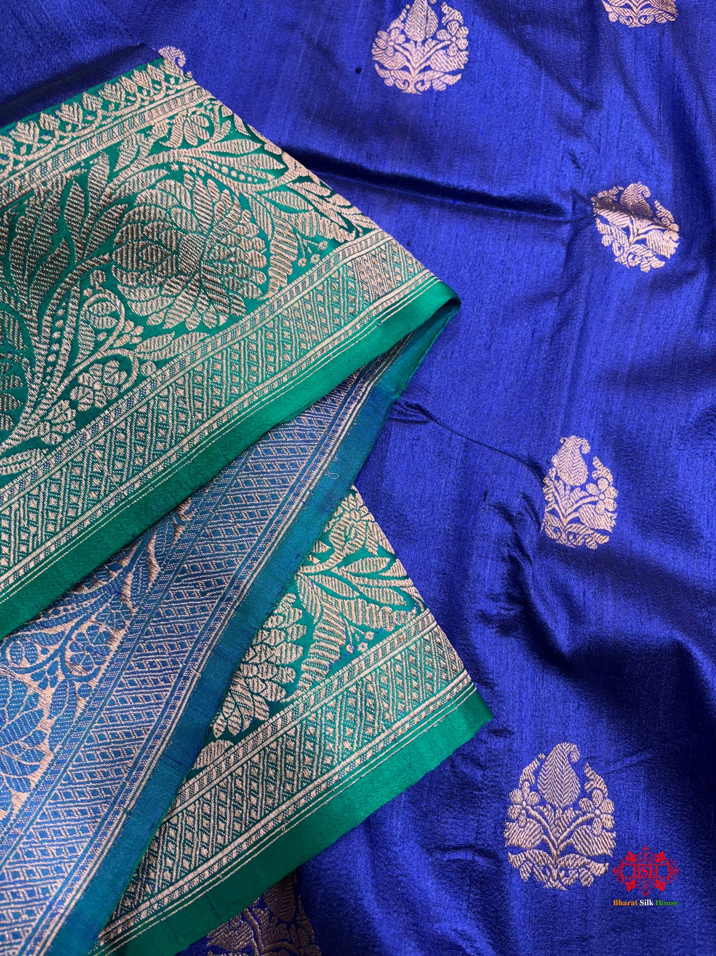 Blue Shade Pure Banarasi Tusser Moonga Silk Saree