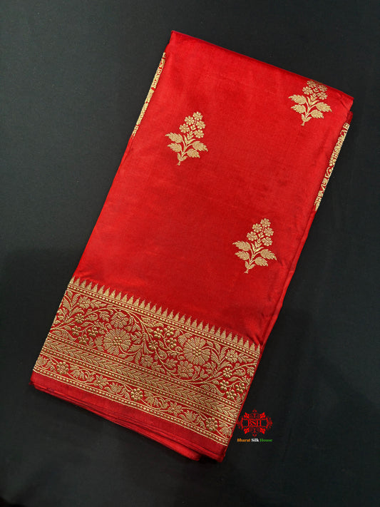 Pure Banarasi  Handloom Katan Silk Antique Zari Saree In Shades Of Red