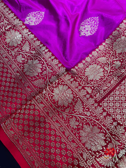 Pure Banarasi  Handloom Katan Silk Antique Zari Saree In Shades Of Pink