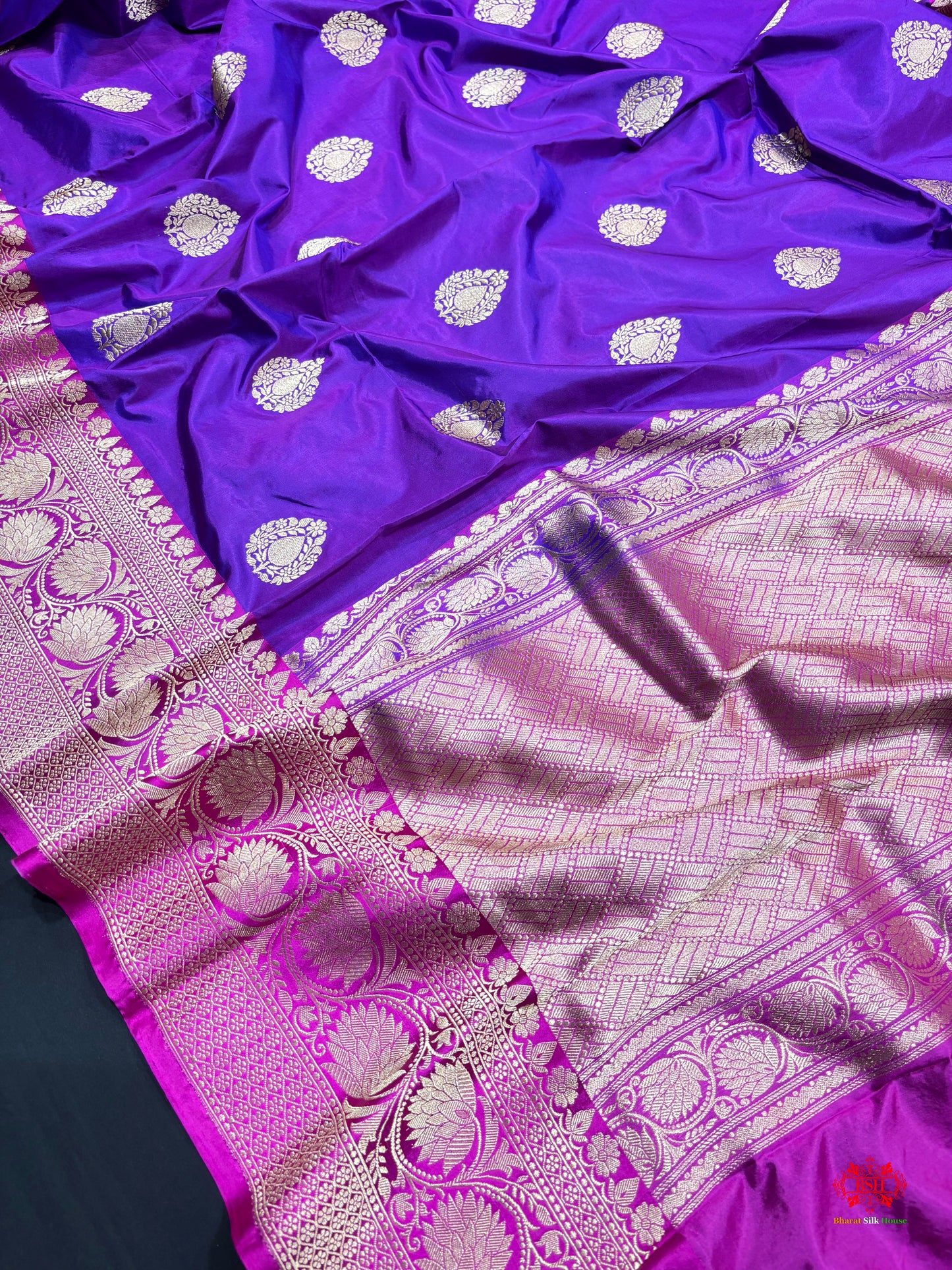 Pure Banarasi  Handloom Katan Silk  Antique Zari Saree In Shades Of Indigo Blue