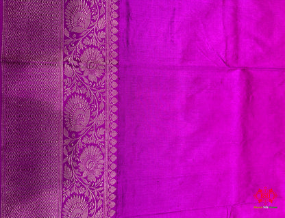 Pure Banarasi  Handloom Katan Silk Antique Zari Saree In Cross Shades Of Pink/Orange